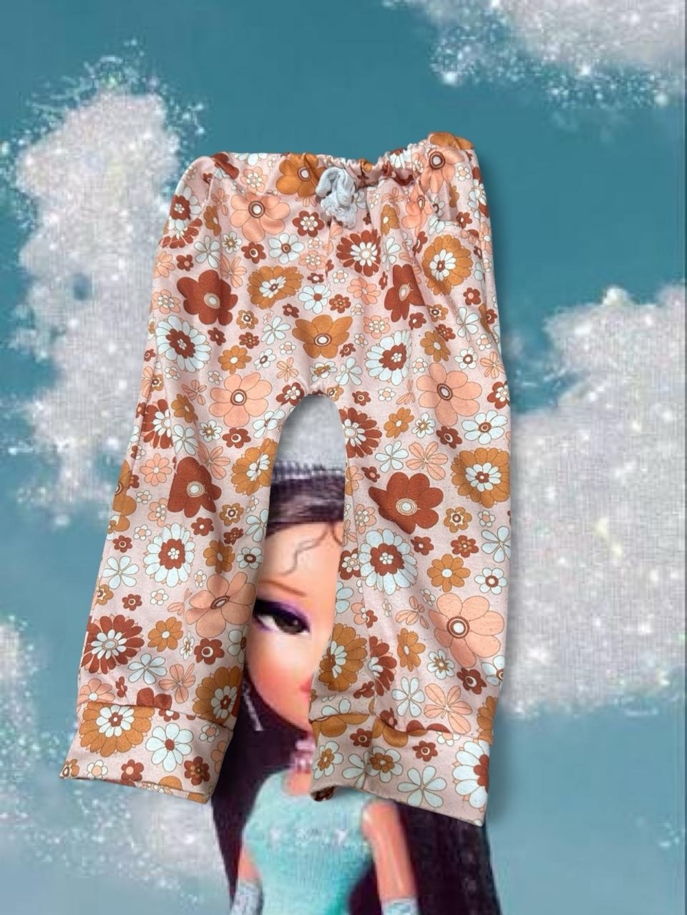 Kids Floral Print Lounge Pajama Pants - Peach & Brown